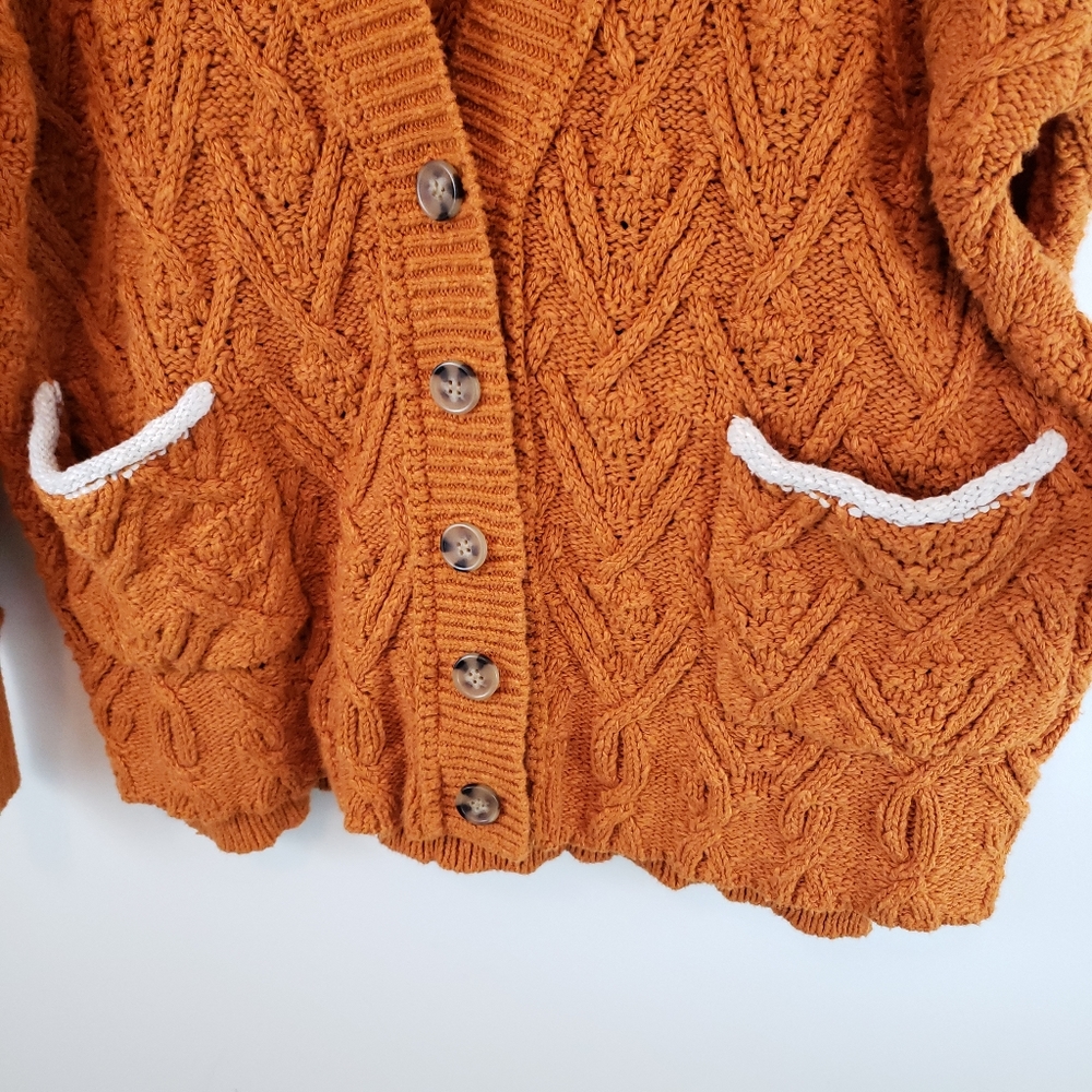 Free People Women's Montana Cable Knit Cardigan In Burnt Orange - Picture 4 of 9